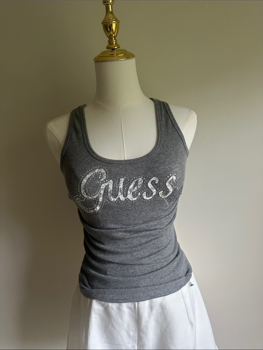 Guess Gray Rhinestone Logo Racerback Tank - Picture 8 of 8